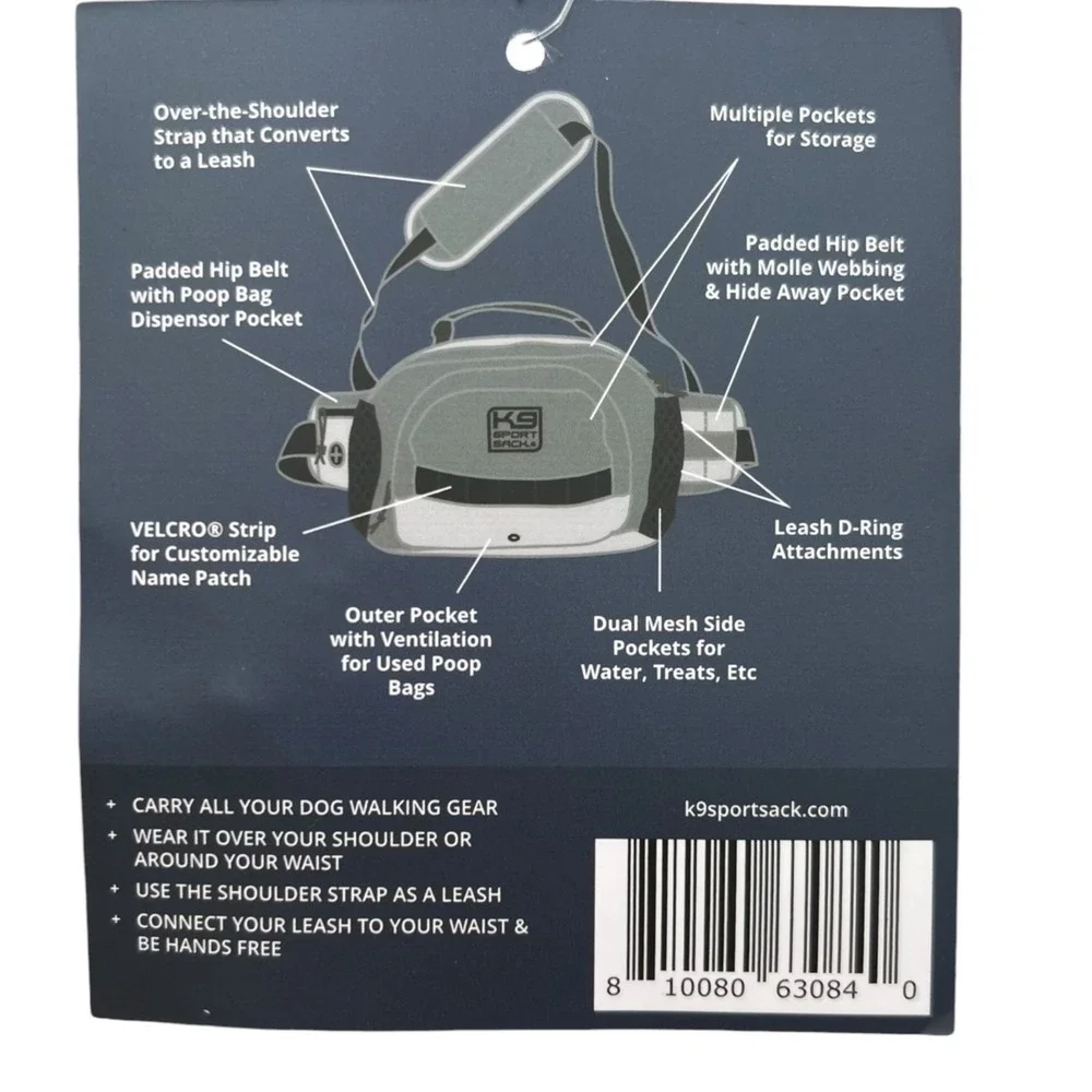 K9 Sport Sack Kompanion Shoulder Hip Dog Walking Supply Pack Glacier Gray Black